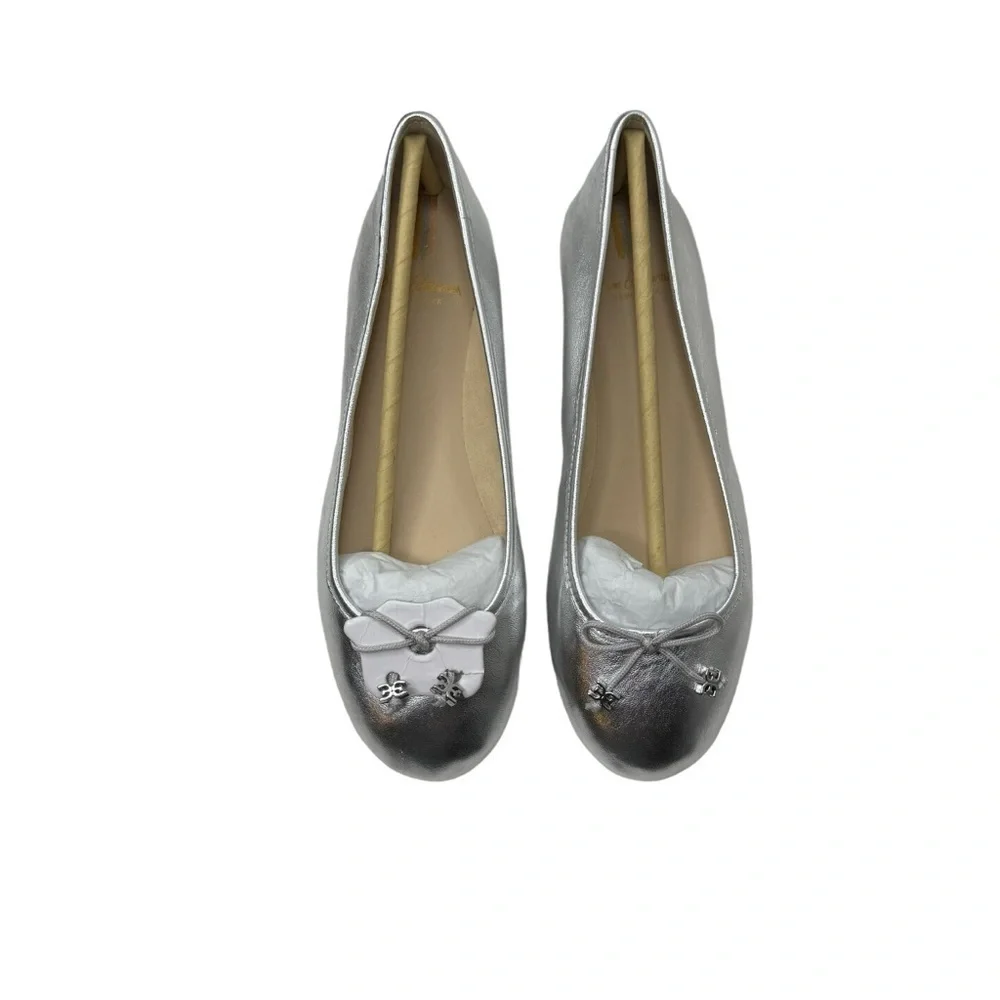 Sam Edelman Felicia Luxe Ballet Flat in Soft Silver Leather 6.5